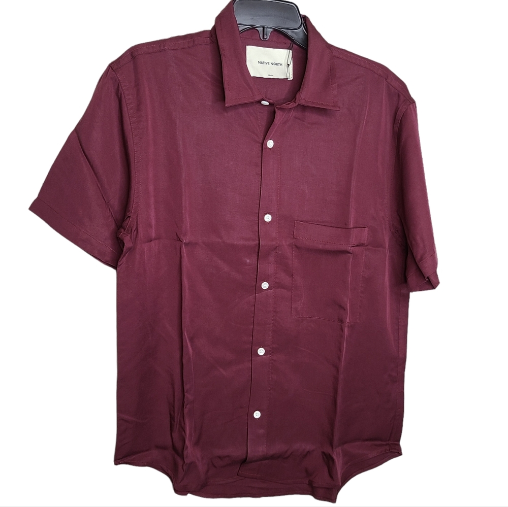Native North Bordeaux Japanese Tencel Shirt Button Front New Size Large
